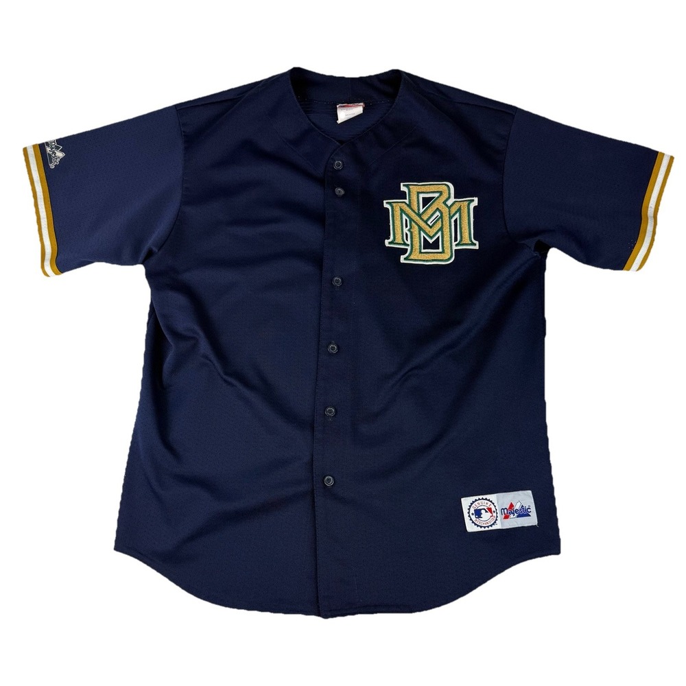 VTG Majestic Milwaukee Brewers Baseball Sewn Jersey Mens Size XL  Blank Blue USA